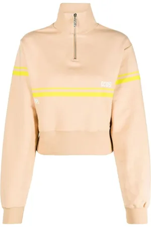 GCDS Sweatshirts & Hoodies, Dames, Bruin, L, Katoen, Bruine Half Zip Sweater Bliss