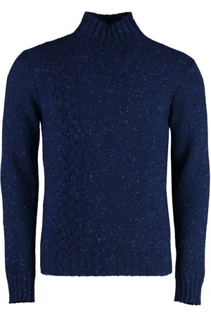 Malo Truien, Heren, Blauw, M, Leer, Heather Cashmere Turtleneck Sweater