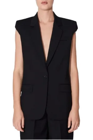 BARBARA BUI Jassen, Dames, Zwart, L, Wol, Mouwloos Zwarte Wollen Vest Mode