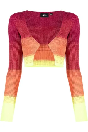 GCDS Truien, Dames, Veelkleurig, L, Polyester, Roze Lurex Gradiënt Mini Cardigan