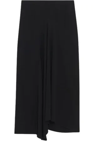 IRO Rokken, Dames, Zwart, M, Zwarte midi-rok met asymmetrische zoom