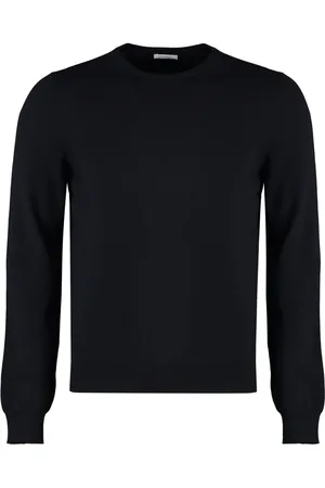 Malo Truien, Heren, Zwart, M, Cashmere blend pullover met geribbelde boorden