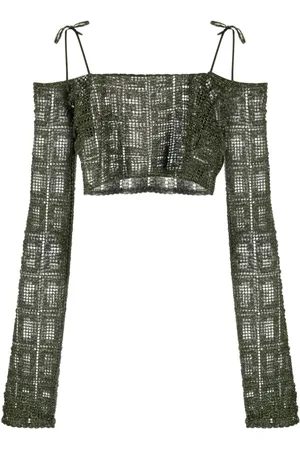 GCDS Tops, Dames, Groen, L, Monogram Macramé Casual Sweater Multicolor