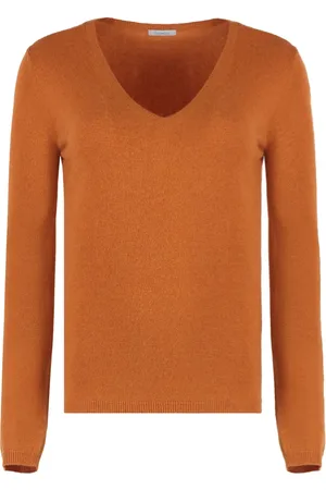 Malo Truien, Dames, Oranje, 2Xs, Kasjmier, Luxe Cashmere Sweater Ribgebreide Randen