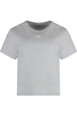 Alexander Wang Tops, Dames, Grijs, L, Katoen, Geribbelde ronde hals katoenen T-shirt