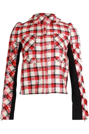 Nº21 Jassen, Dames, Rood, L, Tweed, Geruite Tweedjasje met Franjerand