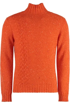Malo Truien, Heren, Oranje, M, Leer, Heather Cashmere Turtleneck Sweater