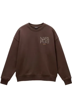 Napapijri Sweatshirts & Hoodies, Dames, Bruin, M, Katoen, Gezellige Oversized Crewneck Sweatshirt