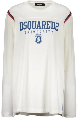 Dsquared2 Tops, Dames, Wit, S, Katoen, Katoenen T-shirt met Geribbelde Halslijn
