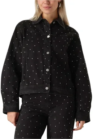 Y.A.S Jassen, Dames, Zwart, M, Denim, Denim Shacket met Zilveren Glitters
