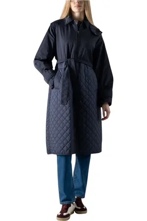 Max Mara Mantels, Dames, Blauw, L, Stijlvolle Regenjas met Afneembare Capuchon
