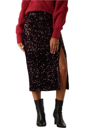 Y.A.S Rokken, Dames, Paars, L, Pailletten, Paarse Pailletten Midi Rok