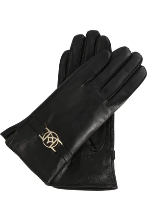 Kazar Accessoires, Dames, Zwart, L, Leer, Zwarte leren handschoenen met monogramband