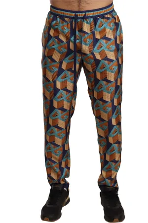 Dolce & Gabbana Broeken, Heren, Veelkleurig, S, Zijden Joggingbroek met Levendige Print