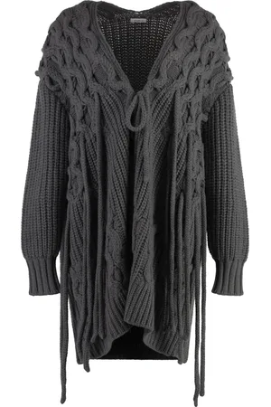 Malo Truien, Dames, Grijs, S, Kasjmier, Cashmere Franje Kabelgebreide Vest