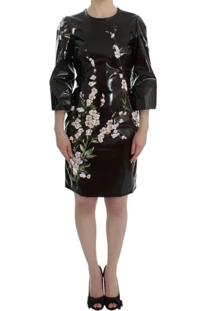 Dolce & Gabbana Kleedjes, Dames, Zwart, S, Leer, Bloemig Cocktailjurk Elegant Model