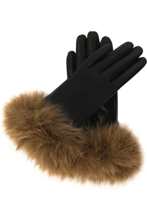 Kazar Accessoires, Dames, Zwart, S, Leer, Zwarte leren handschoenen met synthetische bont