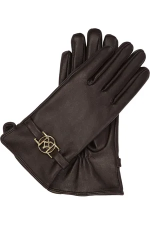 Kazar Accessoires, Dames, Bruin, L, Leer, Bruine leren handschoenen met monogram