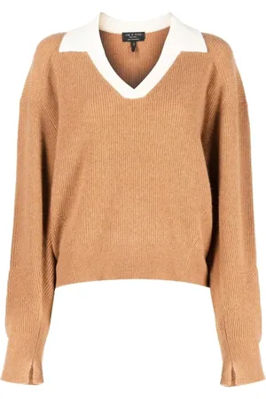 RAG&BONE Truien, Dames, Bruin, M, Kasjmier, Beige Cashmere Casual Sweater