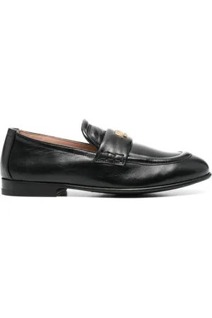 Moschino Schoenen, Dames, Zwart, 38 EU, Leer, Zwarte platte schoenen met gouden details