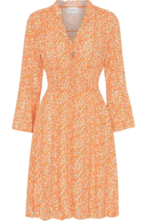 American Dreams Kleedjes, Dames, Oranje, L, Korte Oranje Bloem Jurk