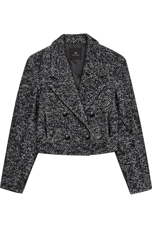 ANINE BING Jassen, Dames, Zwart, L, Wol, Vienna Blazer Zwart Wit Check