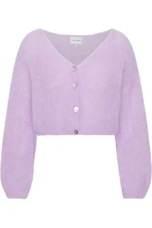 American Dreams Truien, Dames, Paars, L, Wol, Lichtpaarse Geknipte Mohair Cardigan