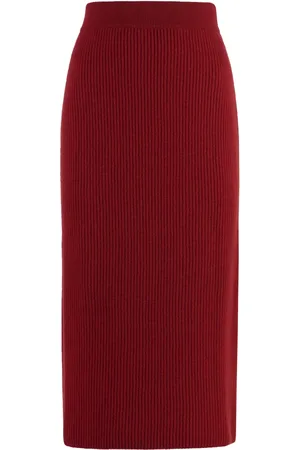 Malo Rokken, Dames, Rood, M, Kasjmier, Geribbelde gebreide cashmere rok