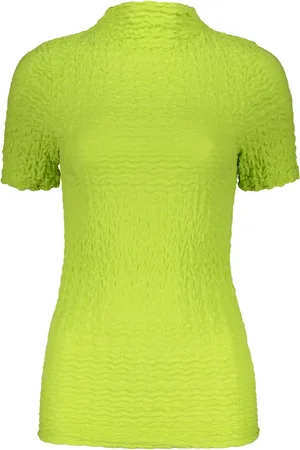 Low Classic Tops, Dames, Groen, S, Katoen, Gekreukt Effect Korte Mouw Top