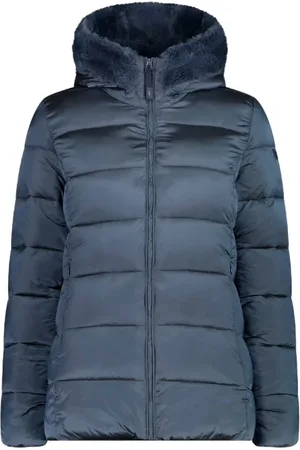 CMP Jassen, Dames, Blauw, M, Nepbont, Blauwe Winterjas met Synthetische Bont