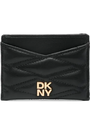 DKNY Accessoires, Dames, Zwart, ONE Size, Leer, Zwarte Kaarthouder Portemonnee