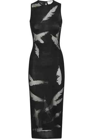 Alexander McQueen Kleedjes, Dames, Zwart, L, Zwarte Sheath Jurk met Veer Detail