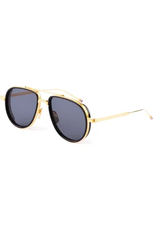 Thom Browne Accessoires, Heren, Geel, ONE Size, Aviator Zonnebril 18k Verguld Zwart