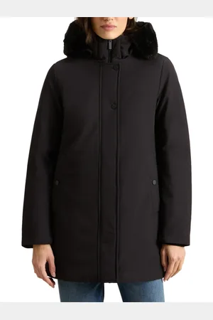 Woolrich Mantels, Dames, Zwart, L, Zwarte Donsbont Parka Jas