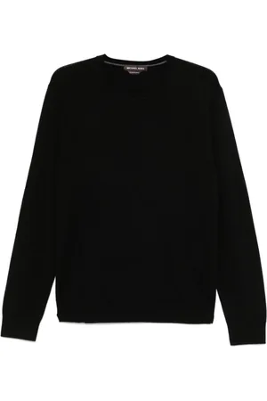 Michael Kors Sweatshirts & Hoodies, Heren, Zwart, XL, Wol, Zwarte Wollen Trui Geborduurd Logo