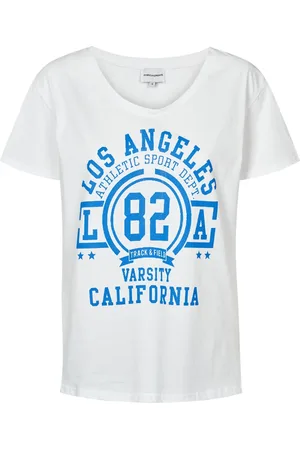 American Dreams Tops, Dames, Wit, XL, Katoen, LA California Katoenen Tee met Blauwe Letters