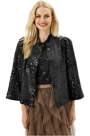 In Front Jassen, Dames, Zwart, L, Pailletten, Pailletjasje Blazer Zwart