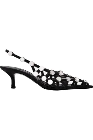 The Attico Schoenen, Dames, Zwart, 39 EU, Leer, Zwarte Grid Slingback Schoenen