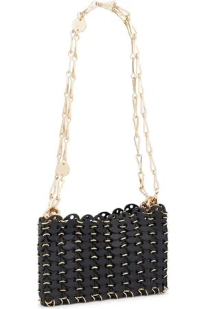 Paco rabanne Tassen, Dames, Zwart, ONE Size, Leer, Zwarte leren schoudertas met gouden metalen ringen