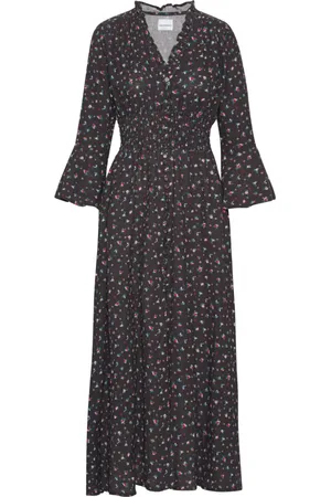 American Dreams Kleedjes, Dames, Zwart, XS, Katoen, Romantische Katoenen Lange Jurk Zwart