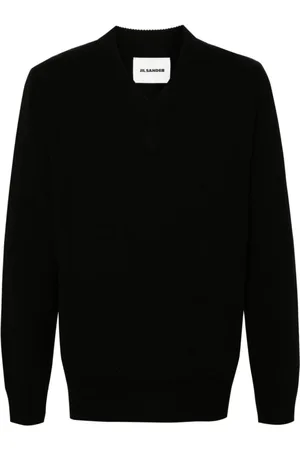 Jil Sander Truien, Heren, Zwart, L, Wol, Zwarte Gebreide V-Hals Trui