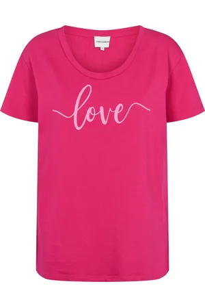 American Dreams Tops, Dames, Roze, M, Katoen, Roze Liefde Katoenen Tee met Grafische Print