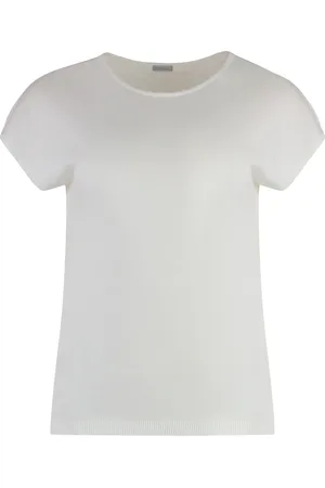 Malo Tops, Dames, Wit, M, Katoen, Geribbelde Gebreide Katoenen T-shirt