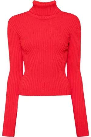 Staud Truien, Dames, Rood, M, Rode Ribgebreide Rolhals Sweater
