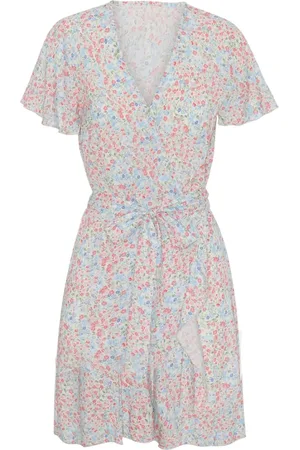 American Dreams Kleedjes, Dames, Veelkleurig, S, Bloemen Wrap Jurk met Ruches
