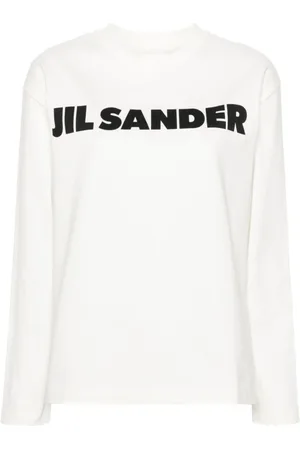 Jil Sander Tops, Dames, Wit, S, Katoen, Logo Print Wit Katoenen T-shirt