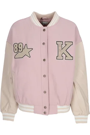 Karl Kani Jassen, Dames, Roze, S, Wol, Retro Patch Star Logo College Jacket