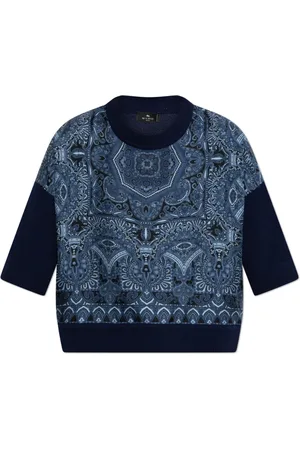 Etro Blouses & Shirts, Dames, Blauw, S, Wol, Top met decoratief patroon