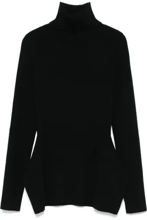 JUNYA WATANABE Truien, Dames, Zwart, M, Wol, Zwart Geribbelde Coltrui Sweater