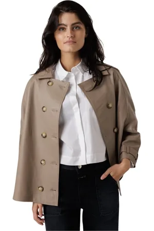 ALTER EGO Jassen, Dames, Bruin, S, Leer, Leren trenchcoat met dubbele rij knopen